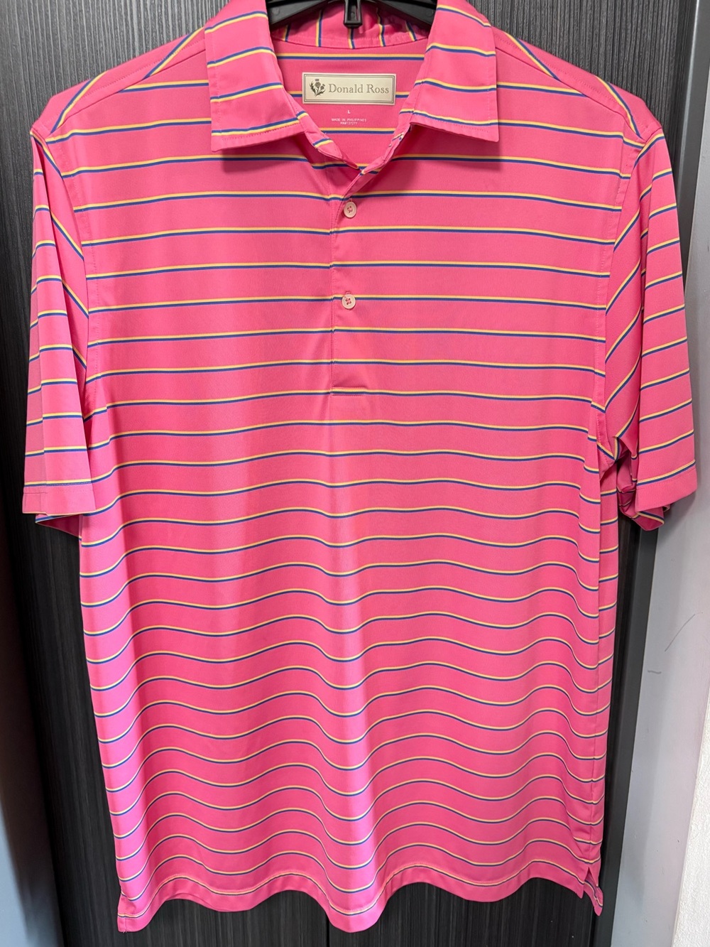 Donald Ross Pink Striped Performance Golf Polo Shirt Men's Large (L)